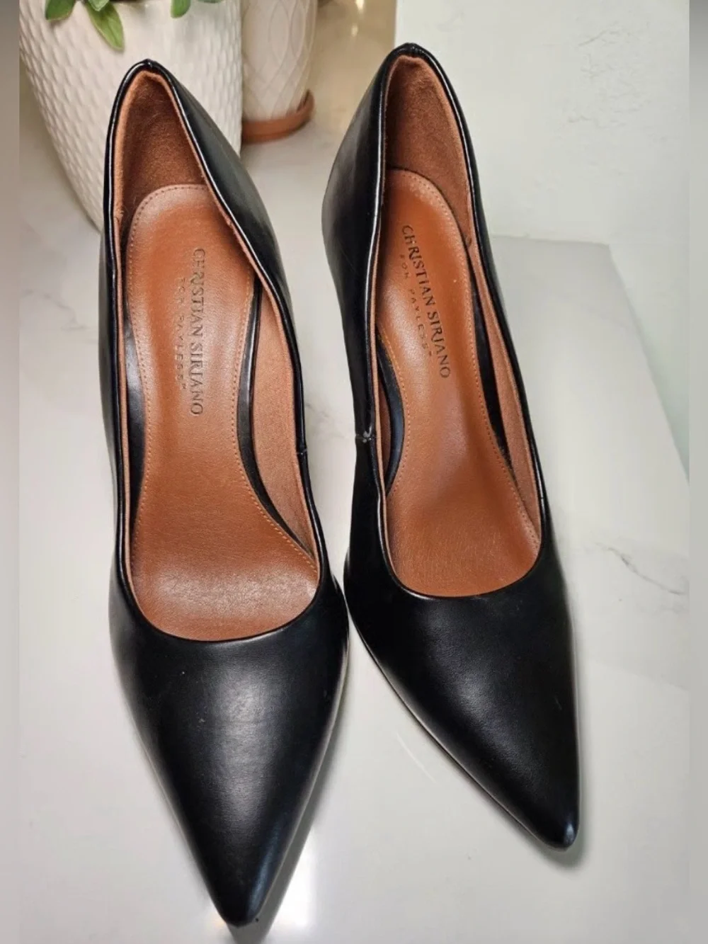 Christian Siriano Black Pointed-Toe Leather Pumps